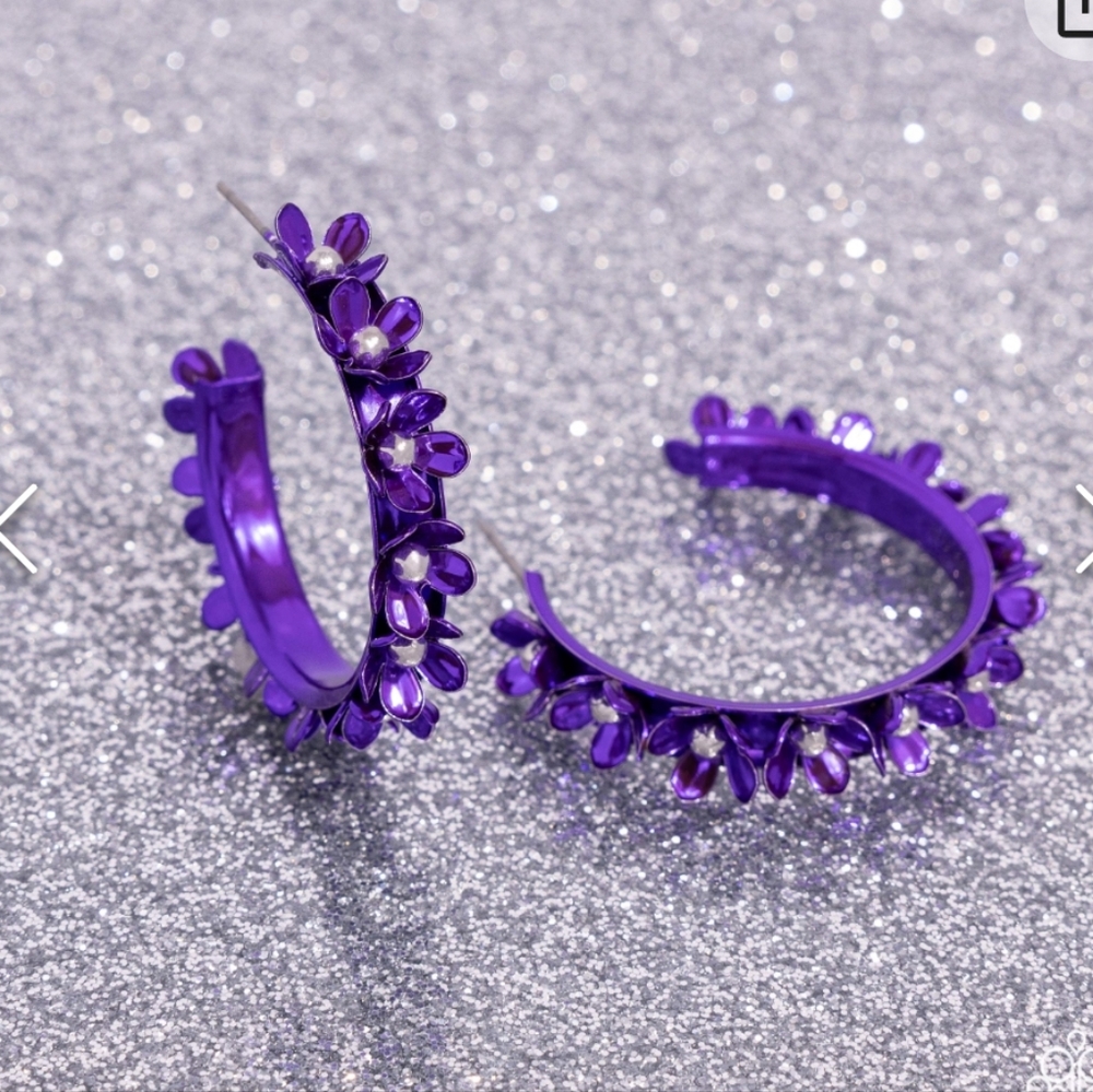 Fashionable Flower Crown Purple Hoop Earrings Post 1.25"